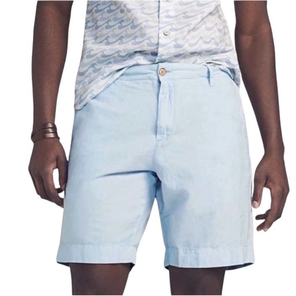 Faherty Coastal Chino Shorts Mens 42 Light Blue Cotton Linen Canvas MBU2263-LBL